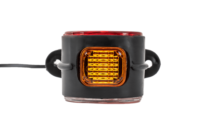 Sett med to ASPÖCK SUPERPOINT II universelle markeringslamper på en gummiarm