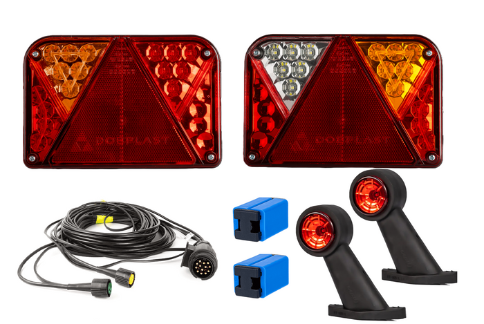 Lyssett: DOBPLAST DPT35 LED baklykter + FRISTOM FT-009 LED sidemarkeringslys + MANTES 4,5m 7PIN ledningsnett