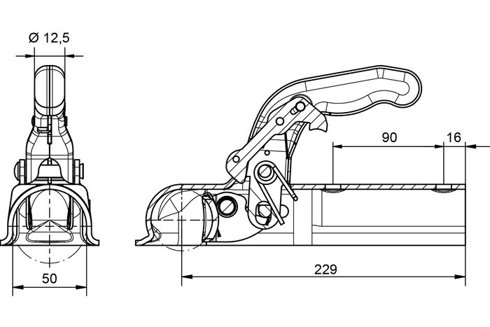 KNOTT K14-A kulefeste for en 1400 kg tilhenger med 50 mm rørtrekk