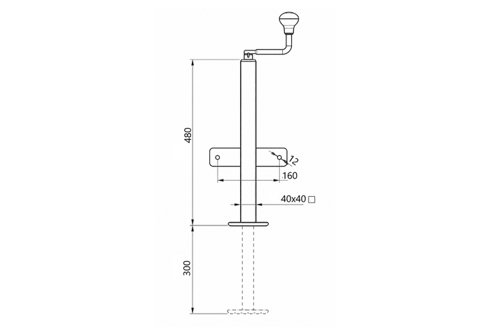 KNOTT TTL40 uttrekkbar sveivstøtte for 500 kg tilhenger 40 mm 480-780 mm
