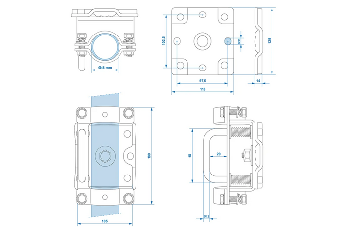 Klemme for ProPlus 341532V01 støttehjul med vippefunksjon 48 mm