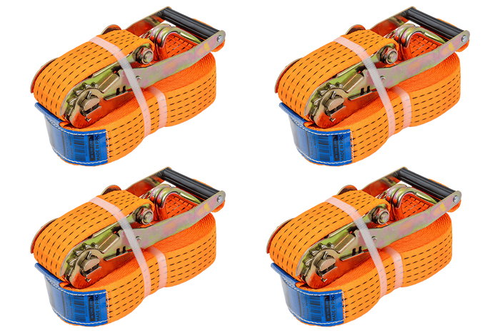 Sett med fire UNITRAILER 10m/50mm/5t oransje transportbelter med strammer