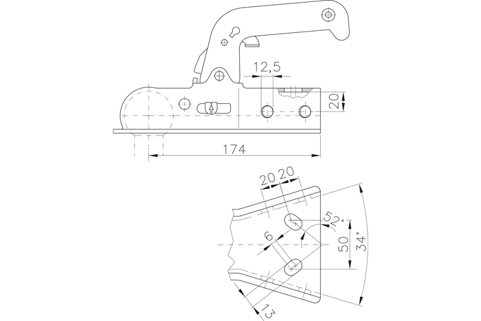 WINTERHOFF WW8-Y kulefeste for 800kg tilhenger med V-type drag