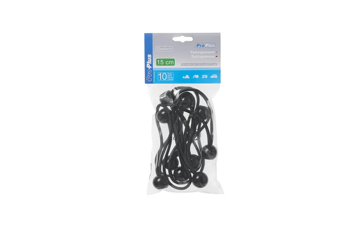 Sett med tau for sikring av teltmarkiser ProPlus 365644 gummitau med ball 15 cm 10 stk.