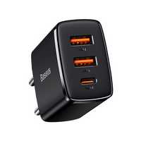 BASEUS Kompakt 2xUSB-A, USB-C vegglader