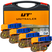 Sett med fire UNITRAILER 4m/25mm/0.68t oransje transportbelter med strammer i koffert