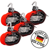 Sett med fire HEFFA CARLINE 130 tilhengertransportbelter, hjulsikringsbelter 2,8m/35mm/3t VDI 2700