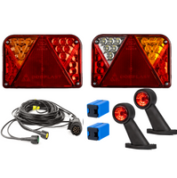 Lyssett: DOBPLAST DPT35 LED-baklykter + FRISTOM FT-009 LED-sidemarkeringslys + MANTES 4,4 m 7-pinners ledningsnett