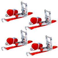 Sett med fire UNITRAILER 3m/25mm/1t røde transportbelter med strammer