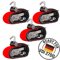 Sett med fire HEFFA CARLINE 130 tilhengertransportbelter, hjulsikringsbelter 2,8m/50mm/5t VDI 2700