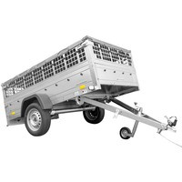 Tipphenger for personbil Unitrailer Garden Trailer 230 KIPP med støttehjul, nettingsider og grått flatt deksel på ramme