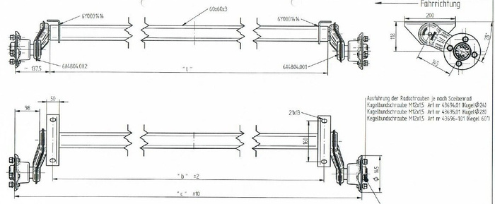 Ubremset aksel for tilhenger KNOTT VG7 750 kg 1070 mm